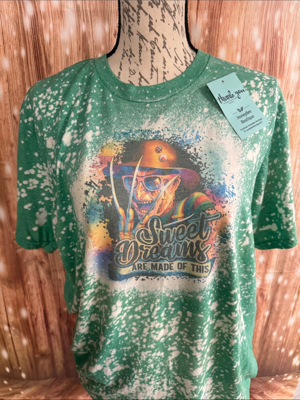 Freddy Krueger Halloween shirt Sweet Dreams Green Bleached Graphic